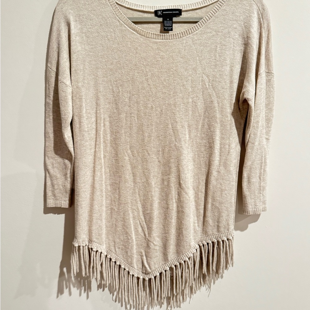 INC International Concepts Cream Asymmetrical 3/4 Sleeve Tunic